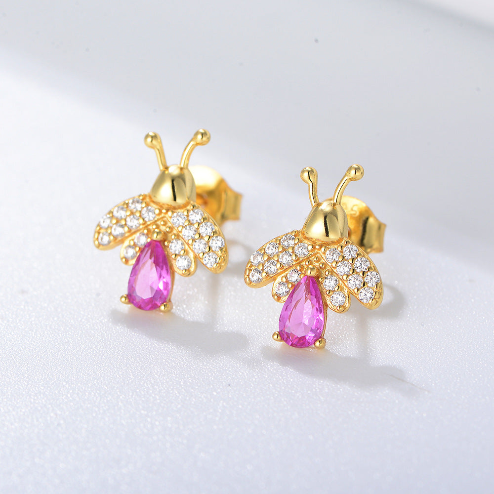 Pink Zircon Bee Silver Studs Earrings for Women