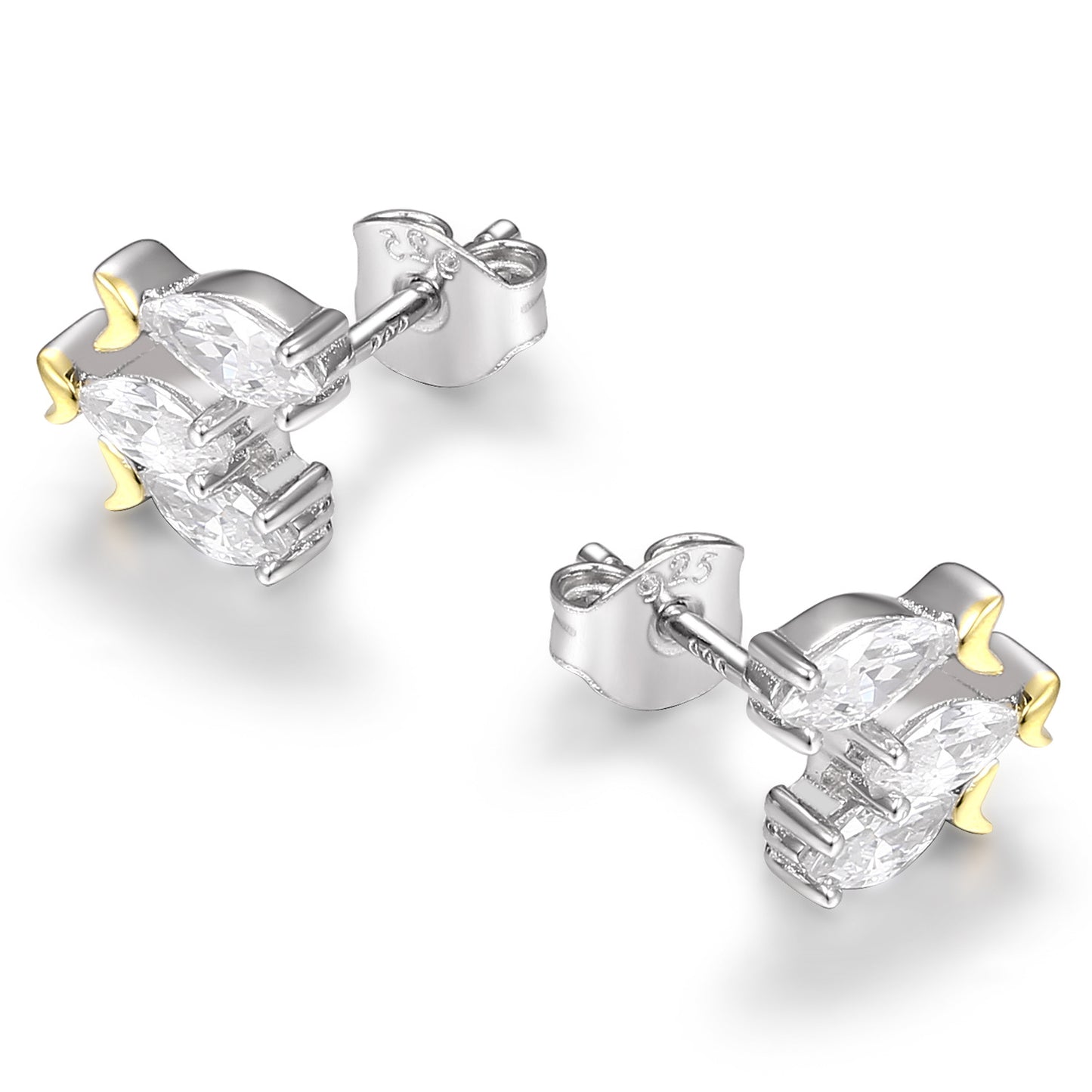 Marquise Zircon Fish Silver Studs Earrings for Women