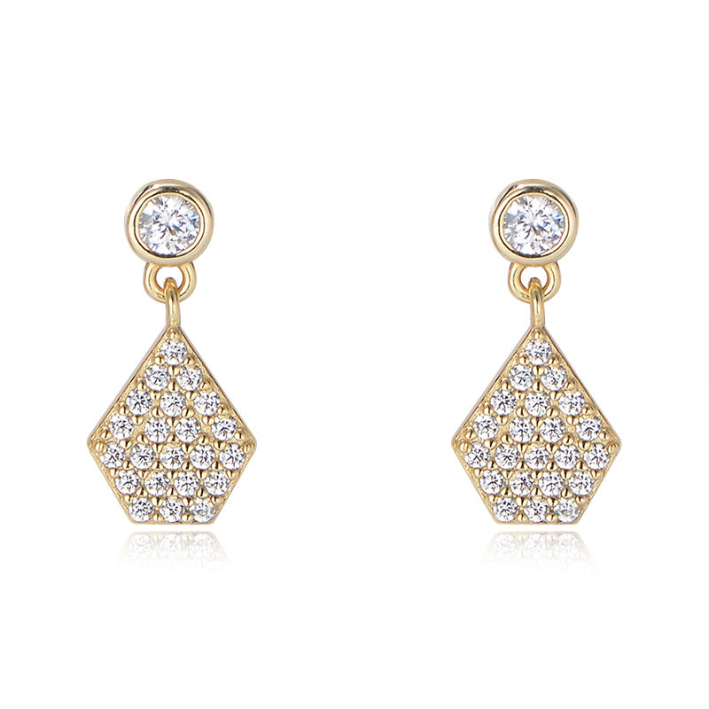 Zircon Geometric Polygon Silver Drop Earrings for Women