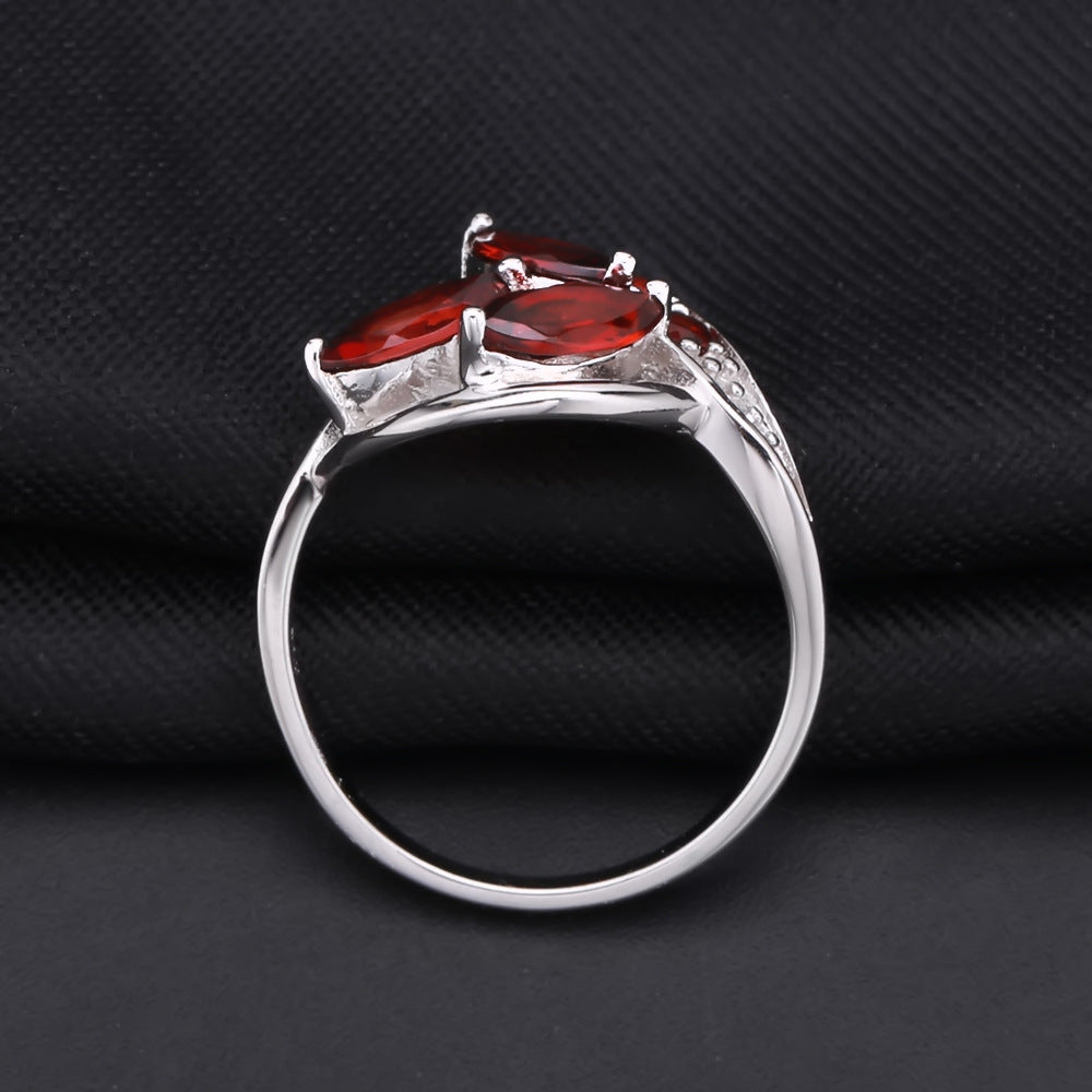 European Fashion Style Inlaid Natural Gemstones Flower Silver Ring for Women