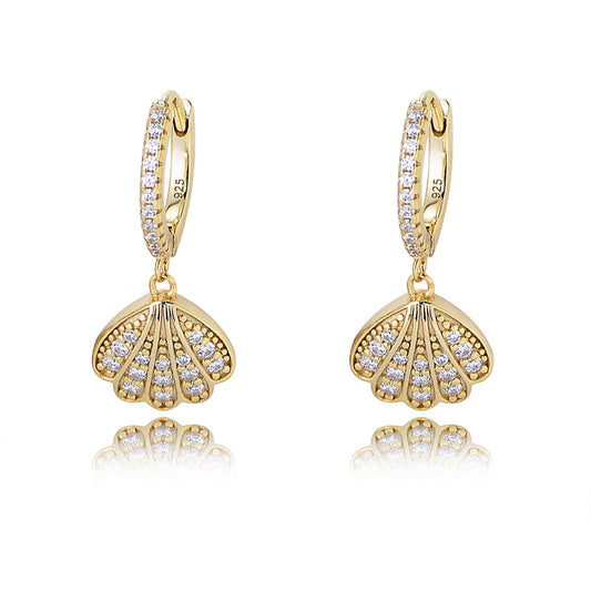 Zircon Shell-shaped Silver Drop Earrings for Women