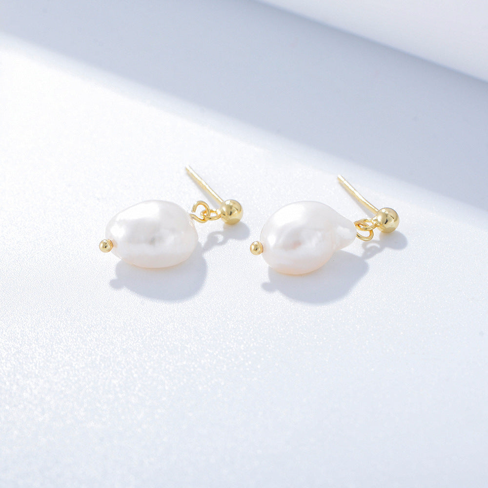 Special-shaped Baroque Pearl Silver Drop Earrings for Women