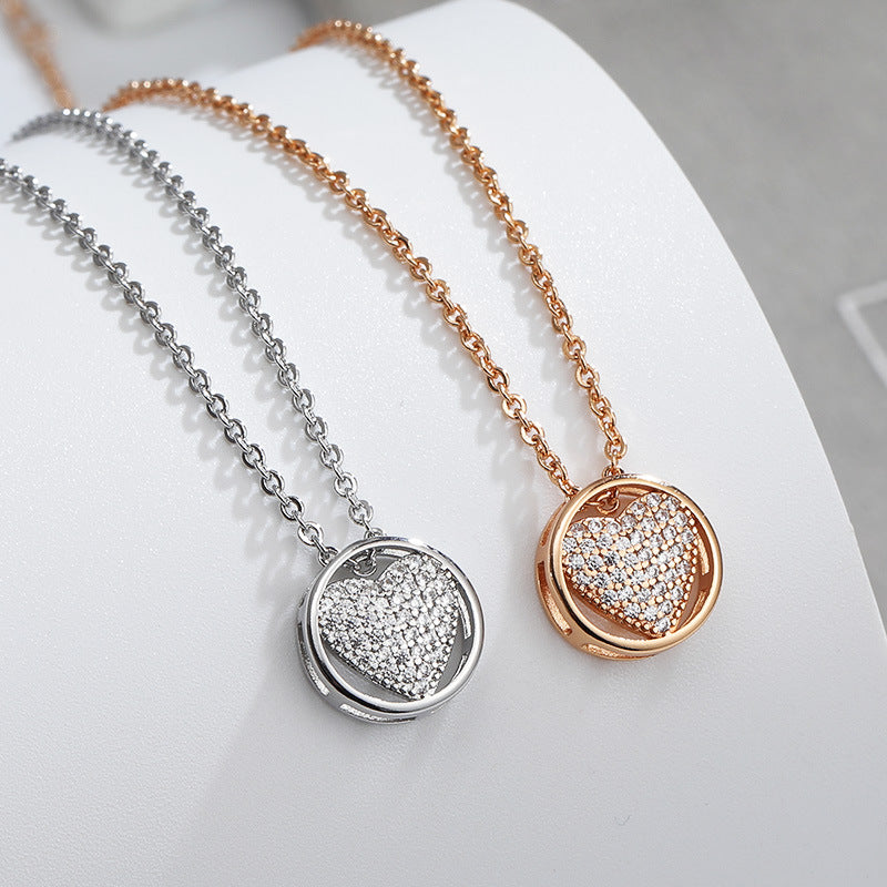 Zircon Love Circle Pendant Silver Necklace for Women