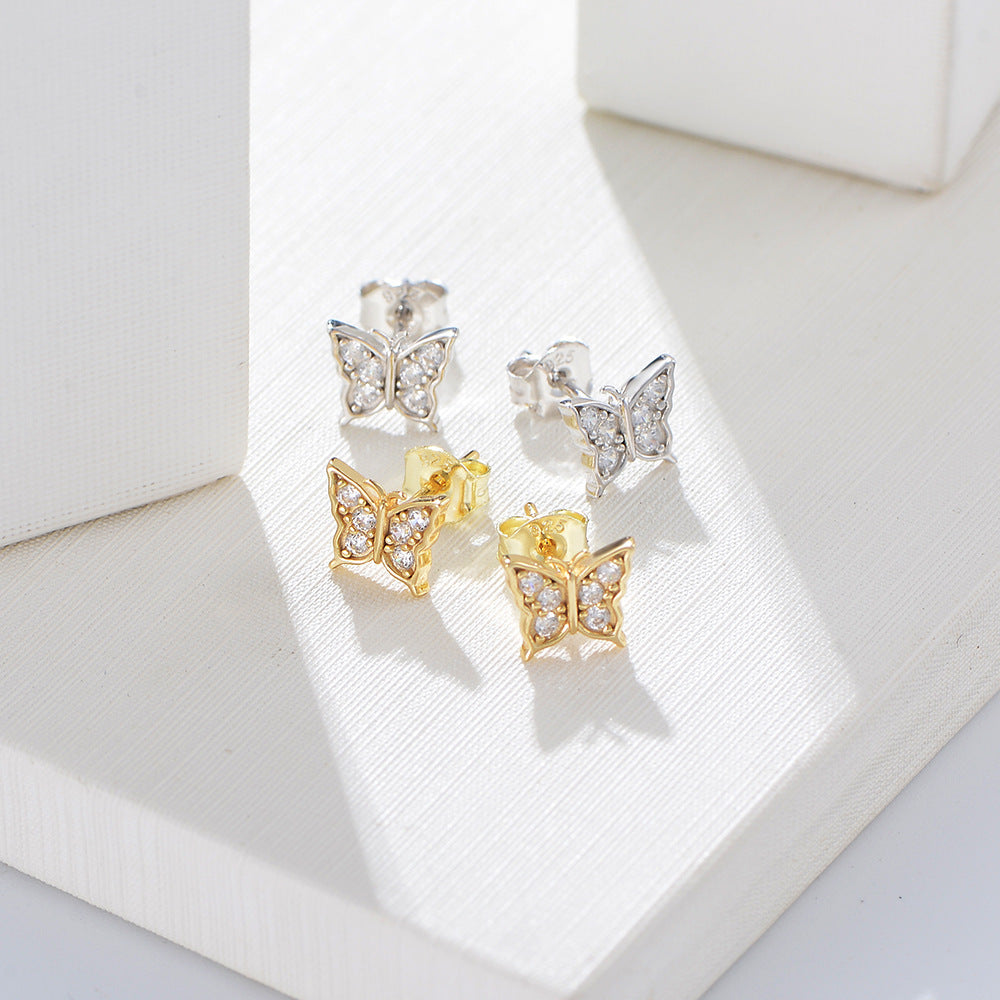 Zircon Butterfly Silver Studs Earrings for Women