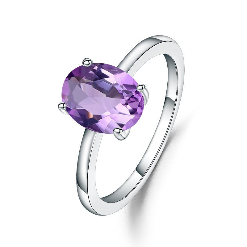 Simple Fashion Natural Colourful Crystal S925 Sterling Silver Ring