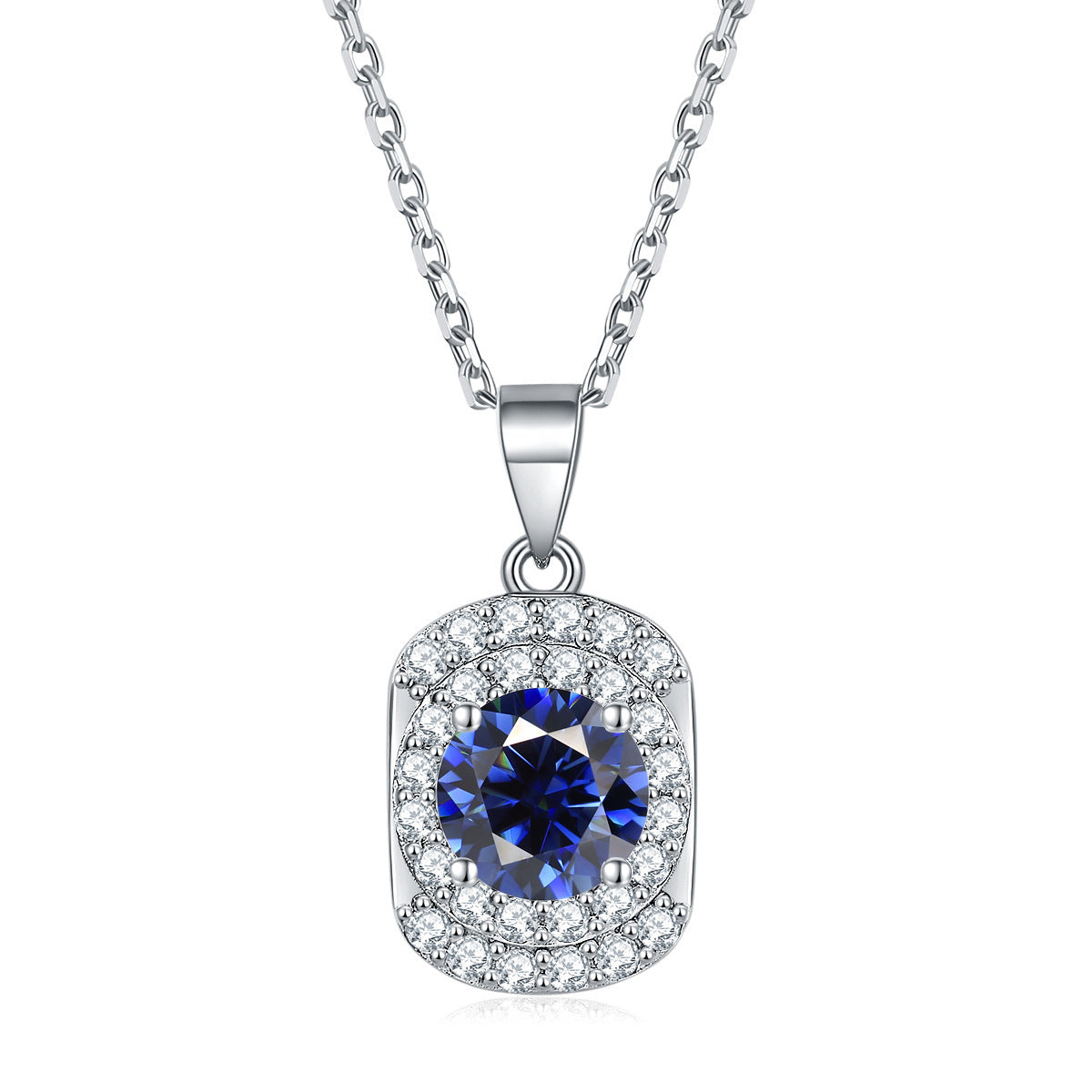 Arc Rectangle with Colourful Round Zircon Pendant Silver Necklace for Women