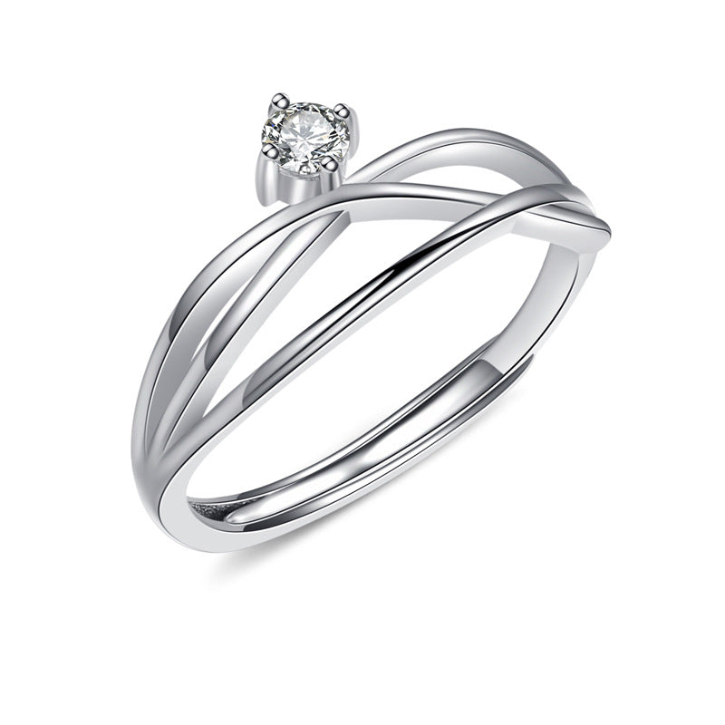 Three Layers Interweave with Round Zircon Silver Ring