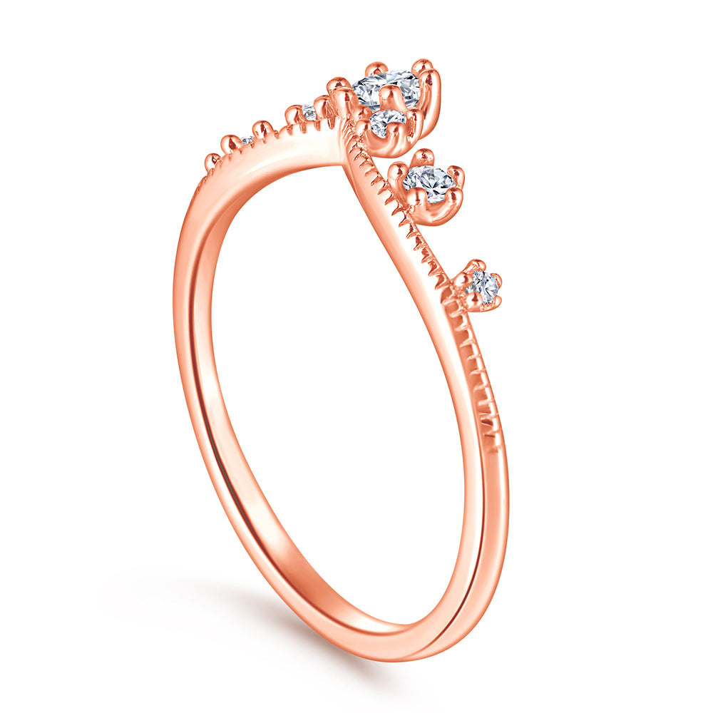 V-shaped Crown with Round Zircon Silver Ring