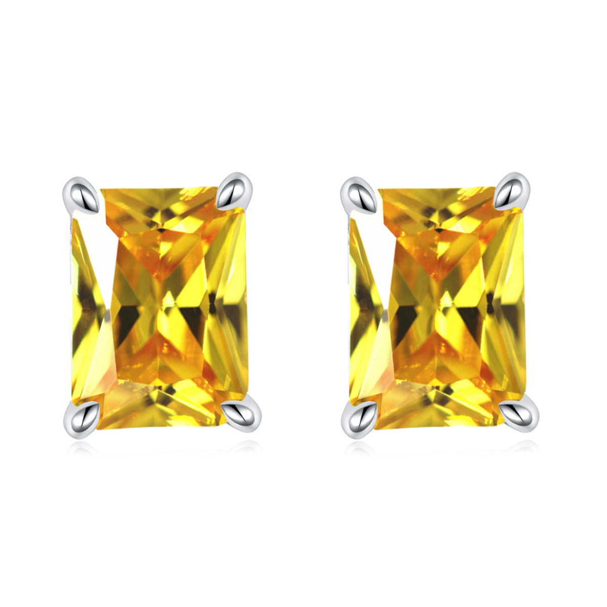 Rectangle Zircon Silver Studs Earrings for Women