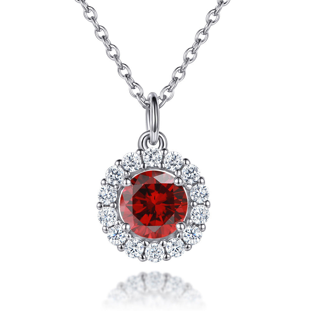 Soleste Halo with Round Zircon Pendant Silver Necklace for Women