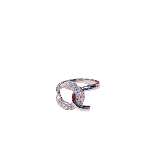 Double C with Zircon Silver Ring for Women