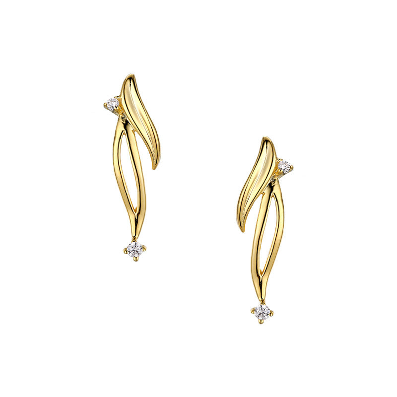 Plant Leaf with Zircon Silver Studs Earrings for Women