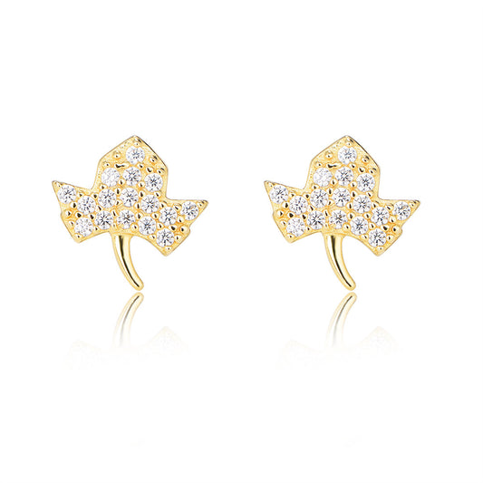 Zircon Maple Leaf Silver Studs Earrings for Women