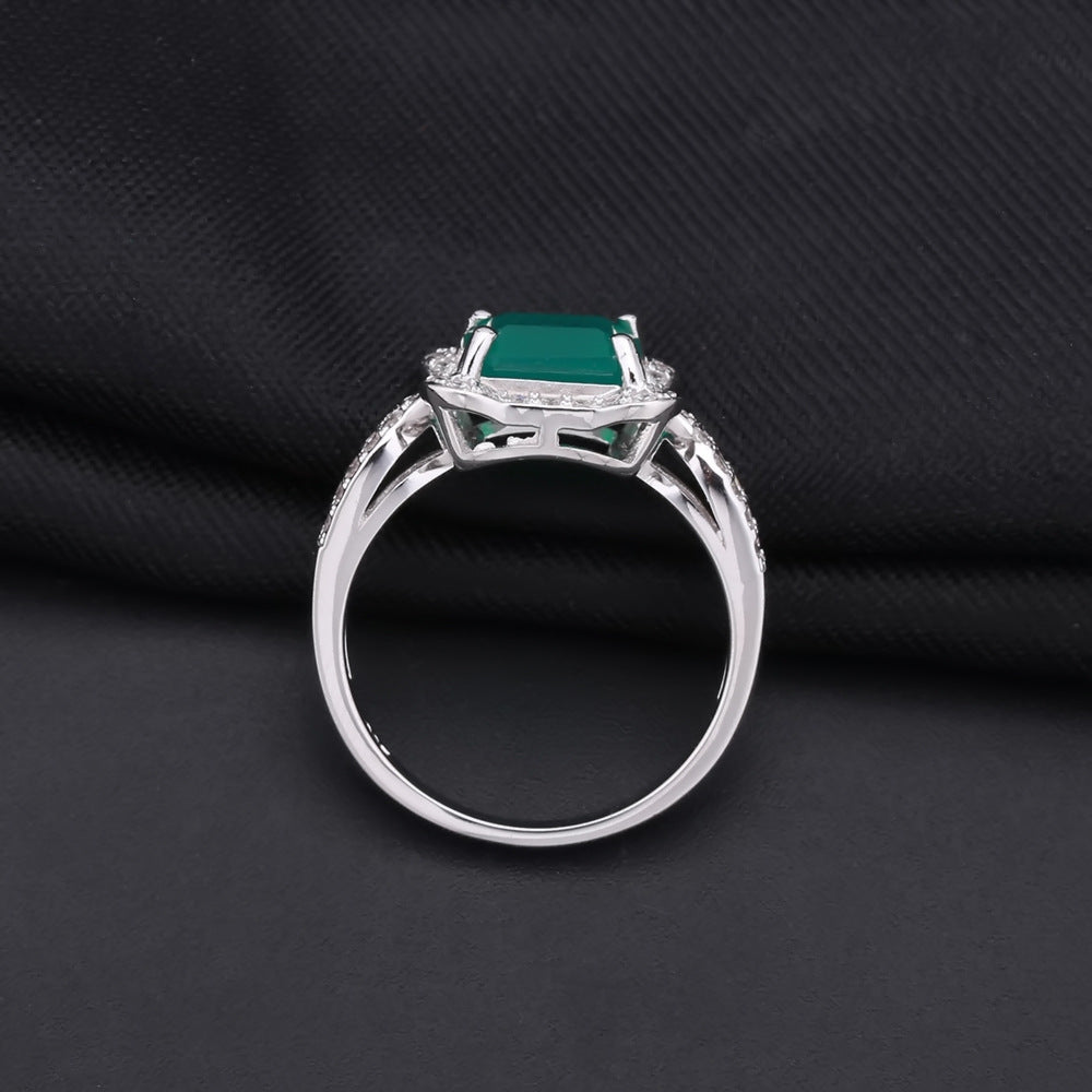 Luxurious Green Agate S925 Silver Ring for Women