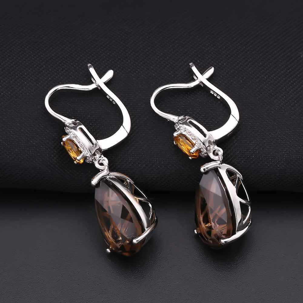 European Crystal Oval Wih Pear-shaped Silver Drop Earrings for Women