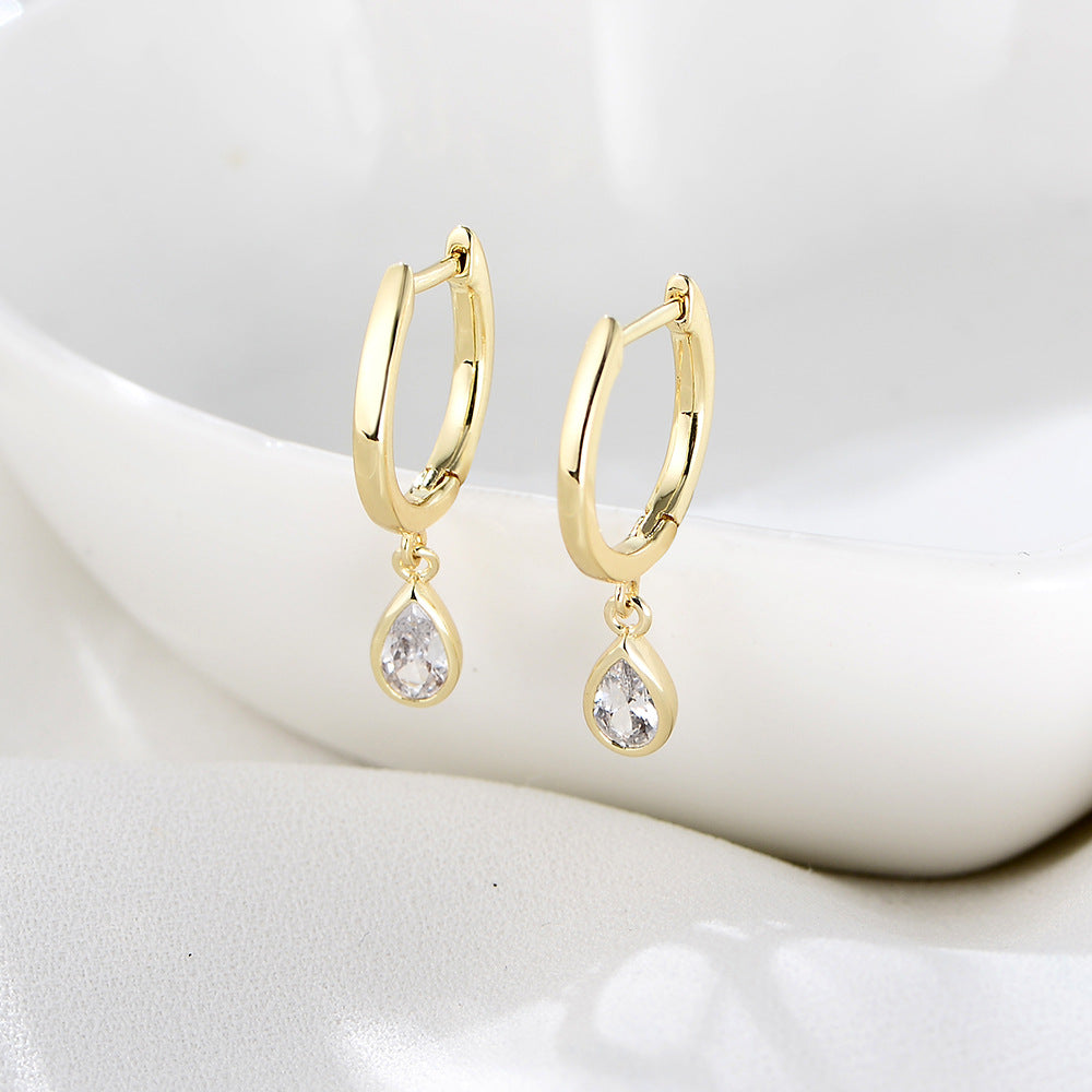 Water Drop Zircon Silver Drop Earrings for Women