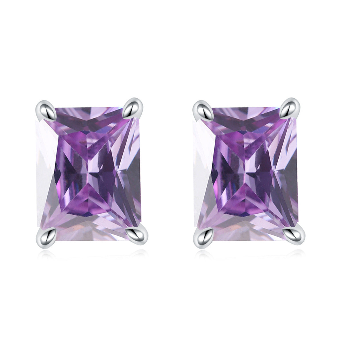 Rectangle Zircon Silver Studs Earrings for Women