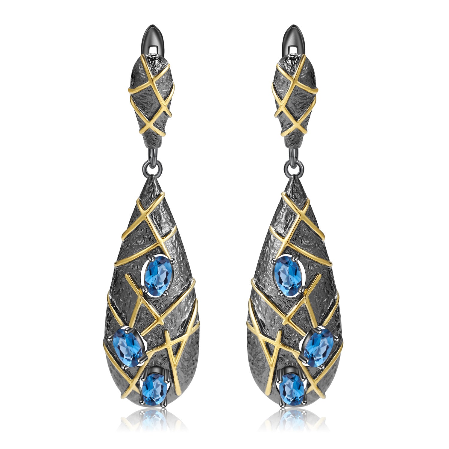 Italian Style Inlaid Colourful Gemstones Water Droplet Sterling Silver Earrings for Women