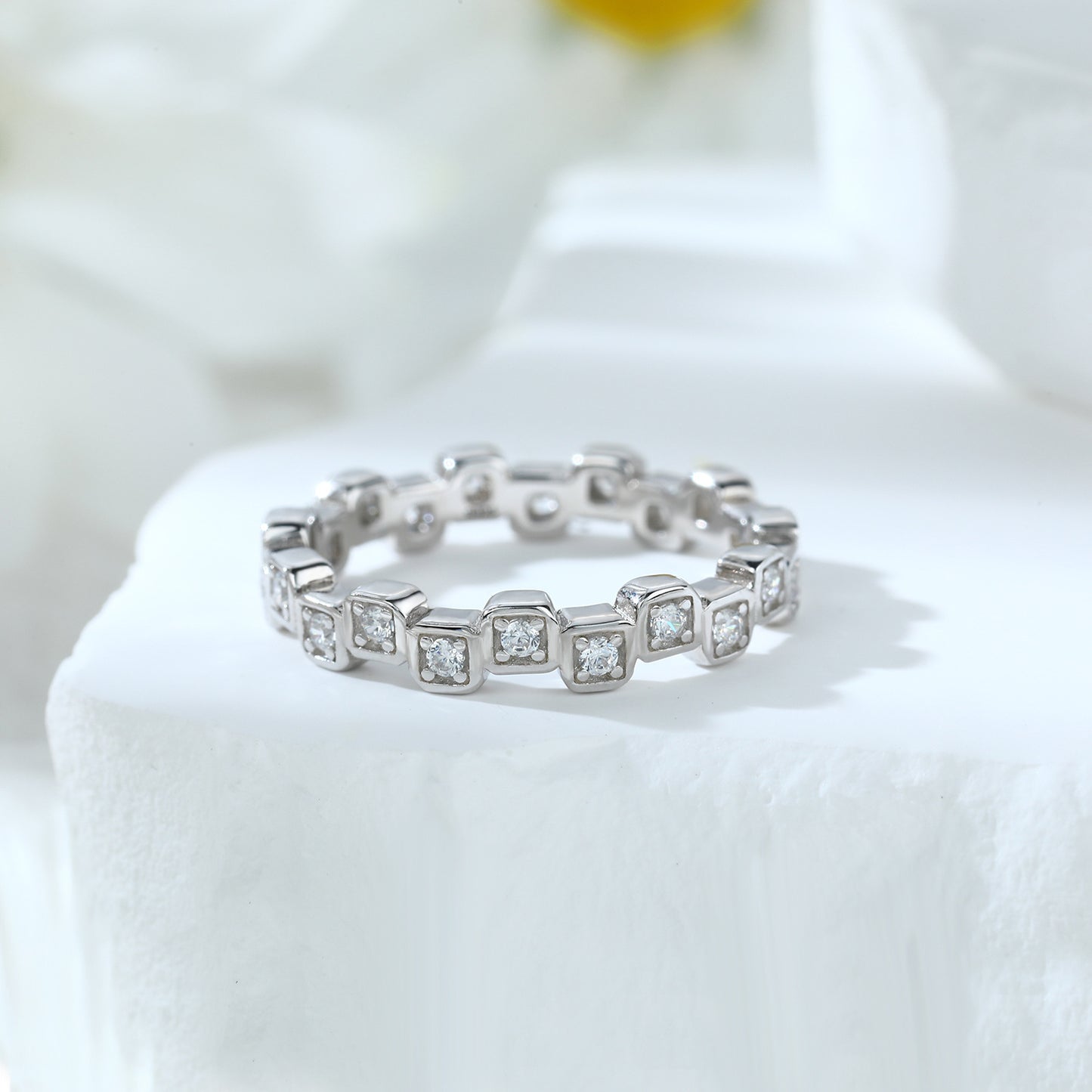 Full Row Square Zircon Eternity Silver Ring for Women