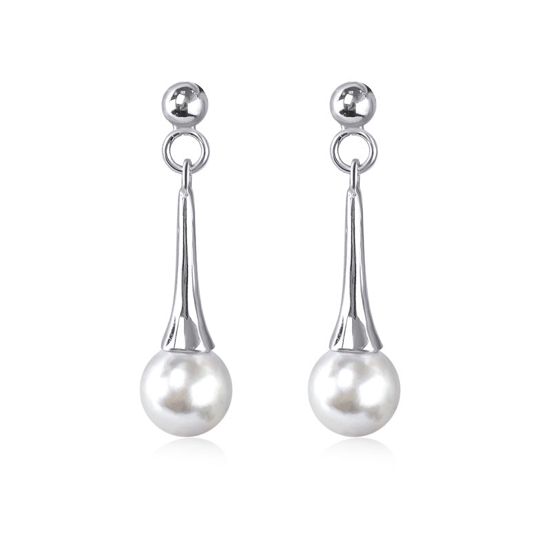 Drop Shape with Pearl Silver Drop Earrings for Women