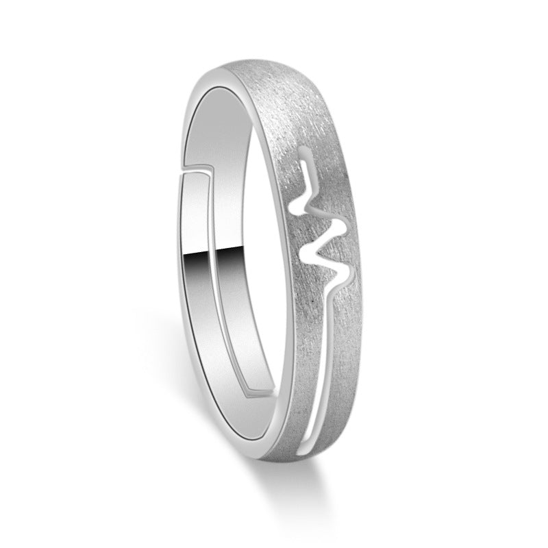 Hollow Heartbeat Pattern Silver Couple Ring for Women