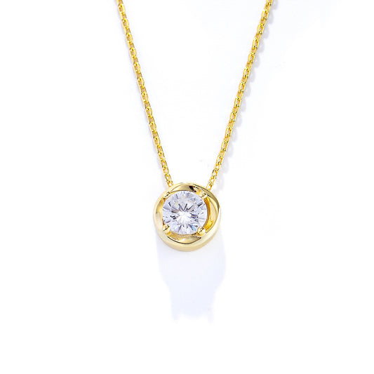 Single Round Zircon Sterling Silver Necklace for Women