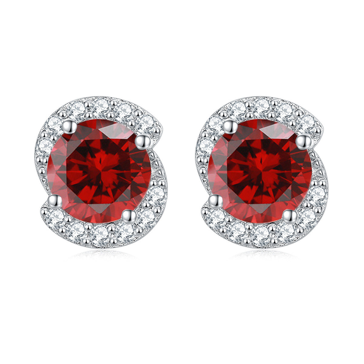 Rotate Shape with Round Zircon Silver Studs Earrings for Women