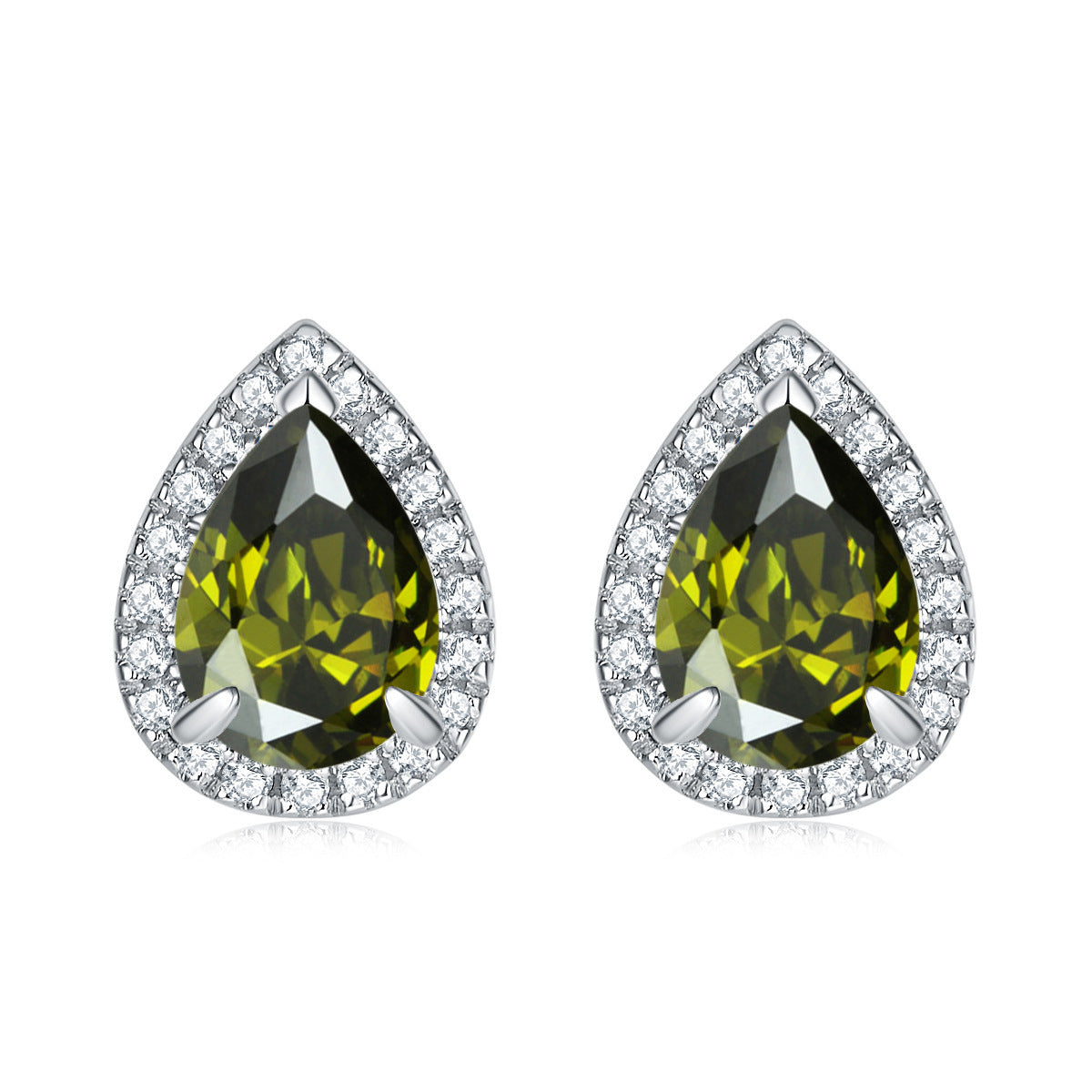 Water Drop Zircon Soleste Halo Silver Studs Earrings for Women