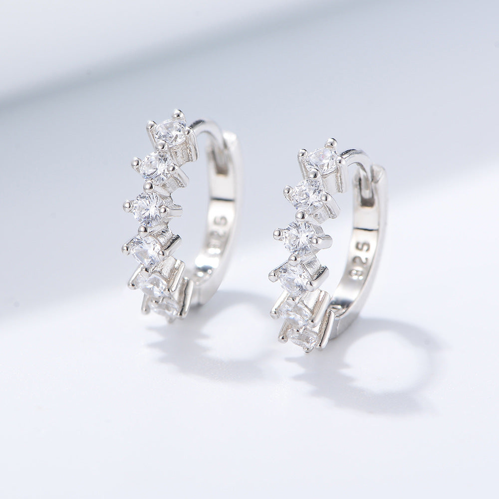 C-shaped Zircon Silver Hoop Earrings for Women