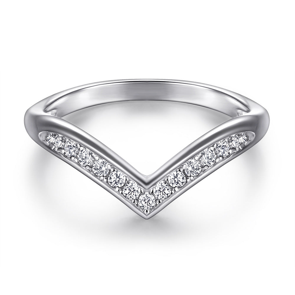 Heart-shaped Zircon V-shape Silver Ring Set for Women