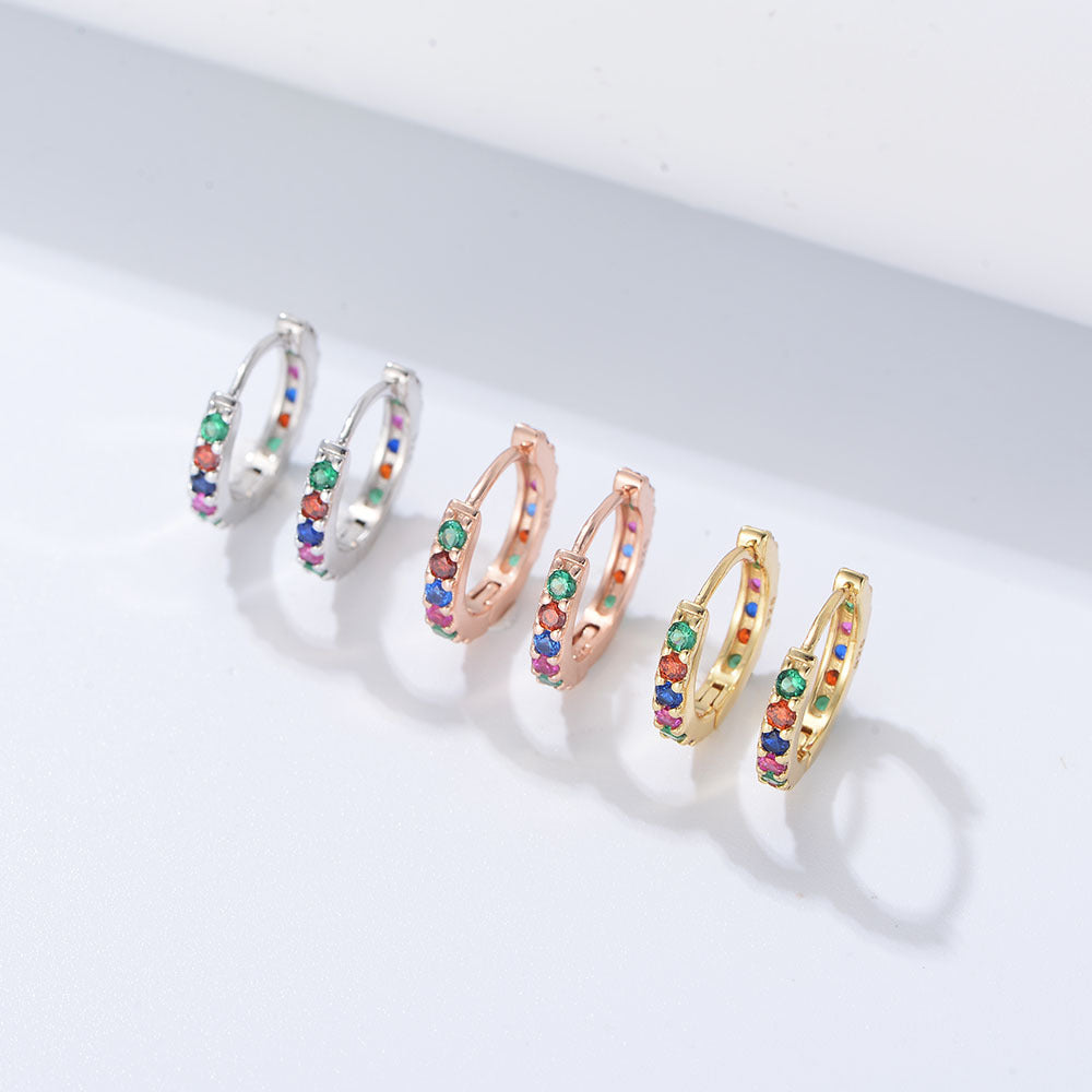 Whole Circle Colourful Zircon Silver Hoop Earrings for Women