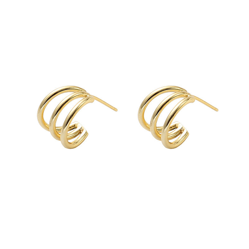 Geometric Multi-ring Silver Studs Earrings for Women