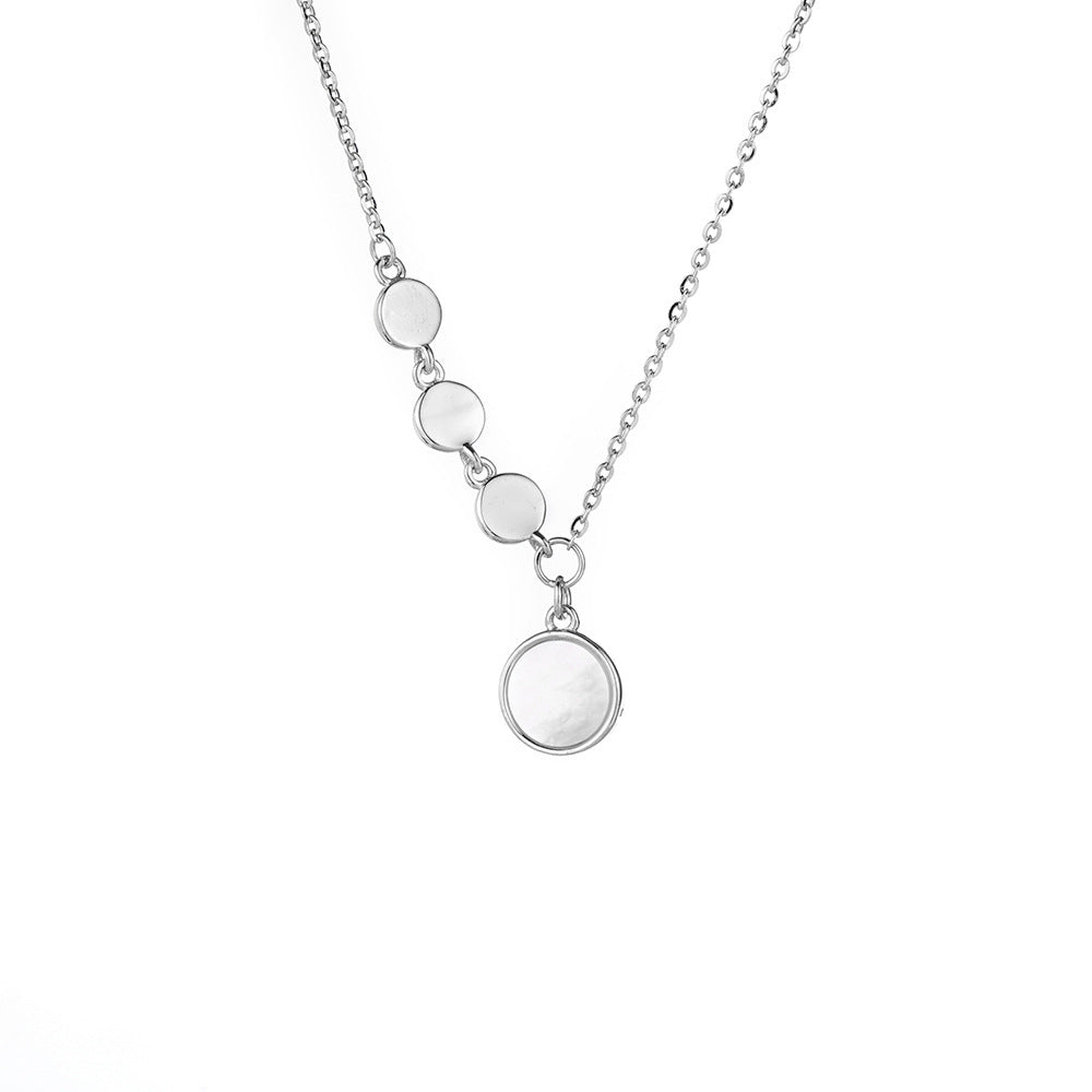 (Two Colours) White Mother of Pearl Circles Pendants 925 Silver Collarbone Necklace for Women