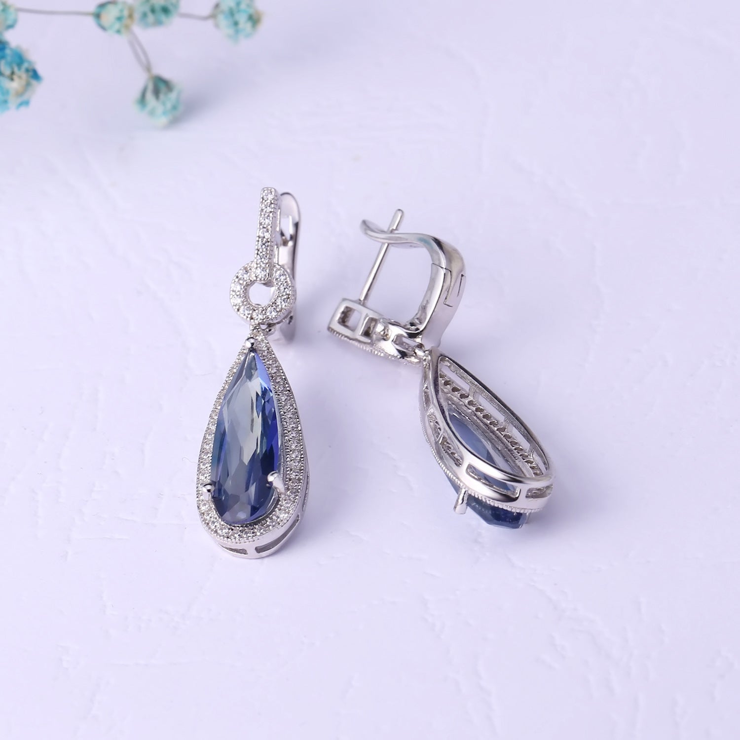 Crystal Soleste Halo Tear-drop Silver Drop Earrings for Women