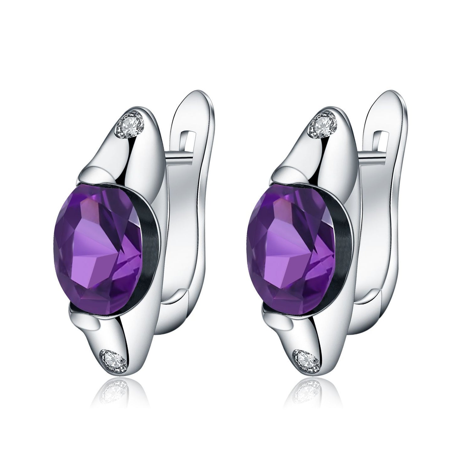 European Retro Style Inlaid Natural Gemstone Oval Shape Silver Studs Earrings for Women