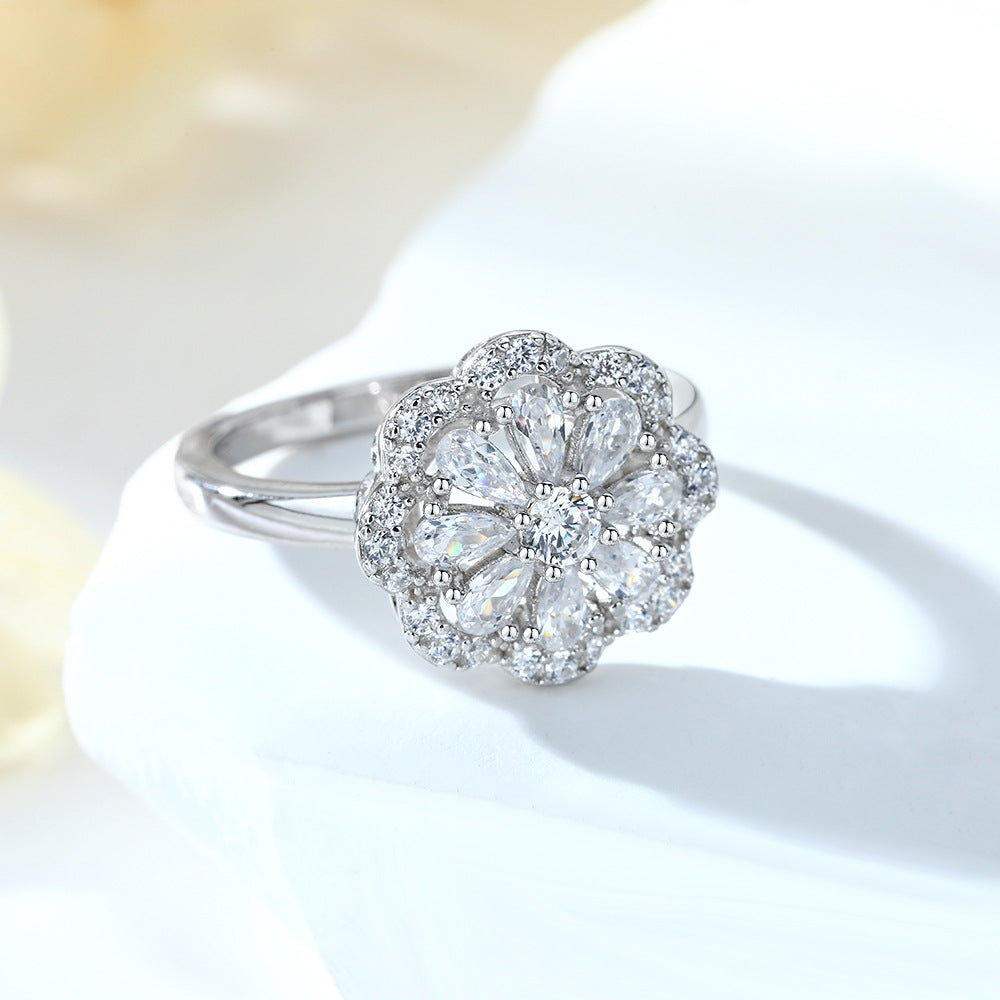 Zircon Flower Silver Ring