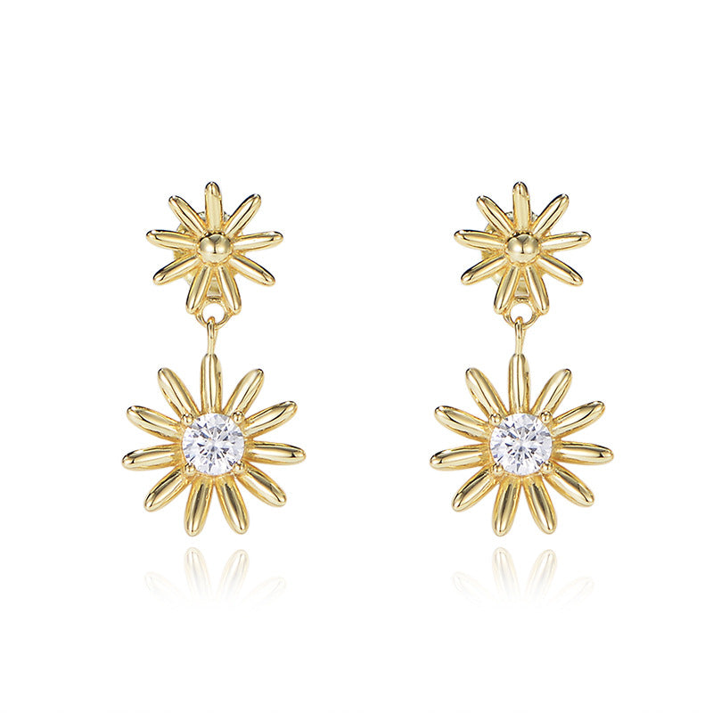 Daisy Flower with Zircon Silver Drop Earrings for Women