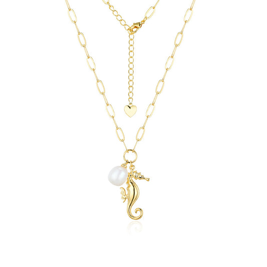 Seahorse with Pearl Silver Necklace for Women