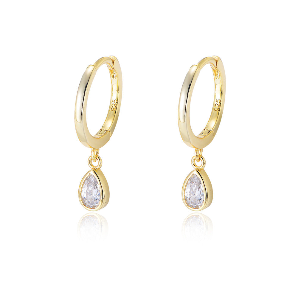 Water Drop Zircon Silver Hoop Earrings for Women