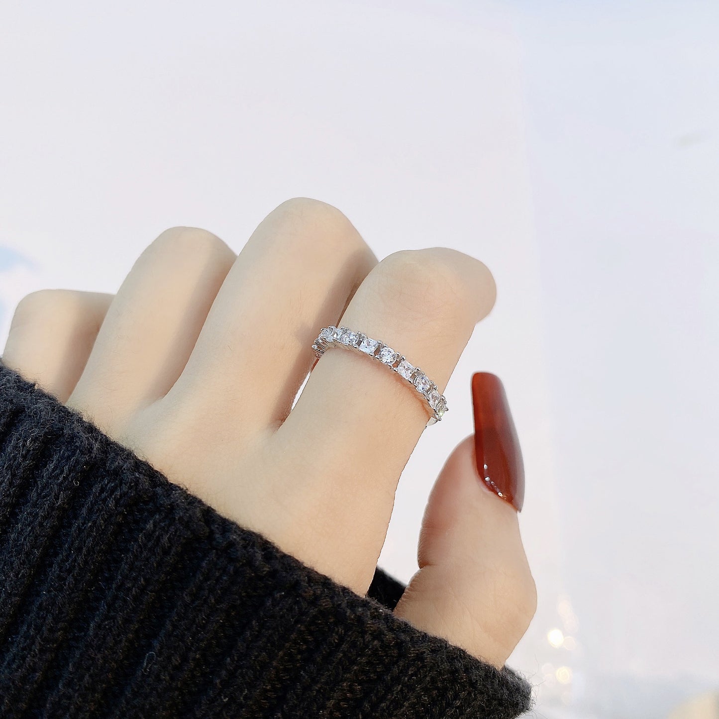 Beading Round and Square Zircon Silver Ring for Women