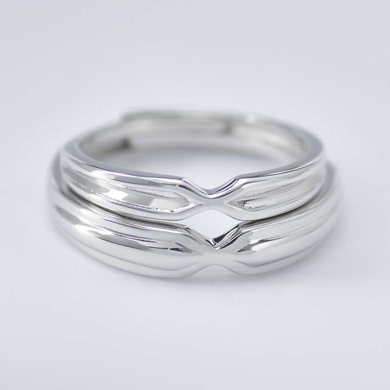 X Cross Silver Couple Ring