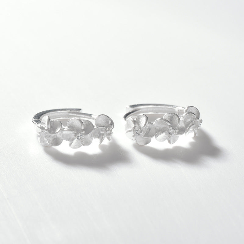 Frosting Frangipane Flower Silver Hoop Earrings for Women