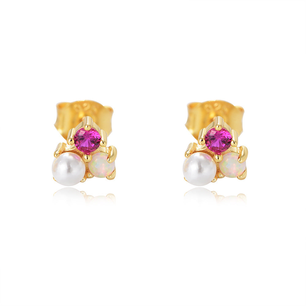 Opal Jewelry Pearl Zircon Silver Studs Earrings for Women