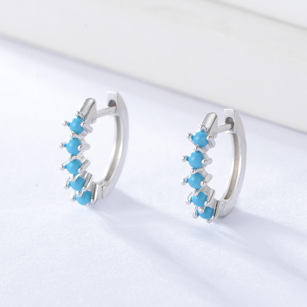 Half Circle Turquoise Silver Studs Earrings for Women