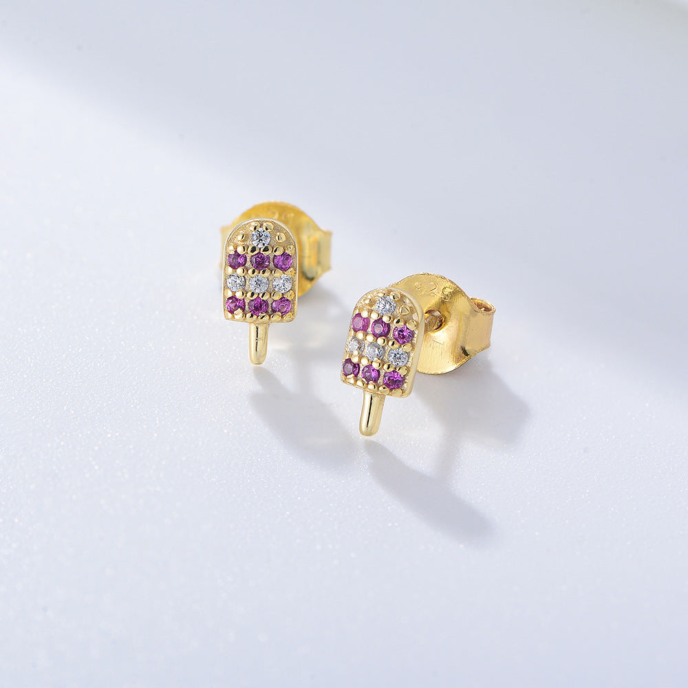 Colourful Zircon Ice-cream Silver Studs Earrings for Women