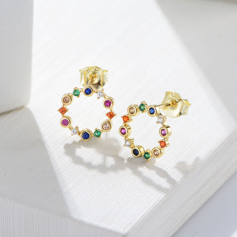 Colourful Mardi Gras Earrings-Zircon Wreath Silver Studs Earrings for Women