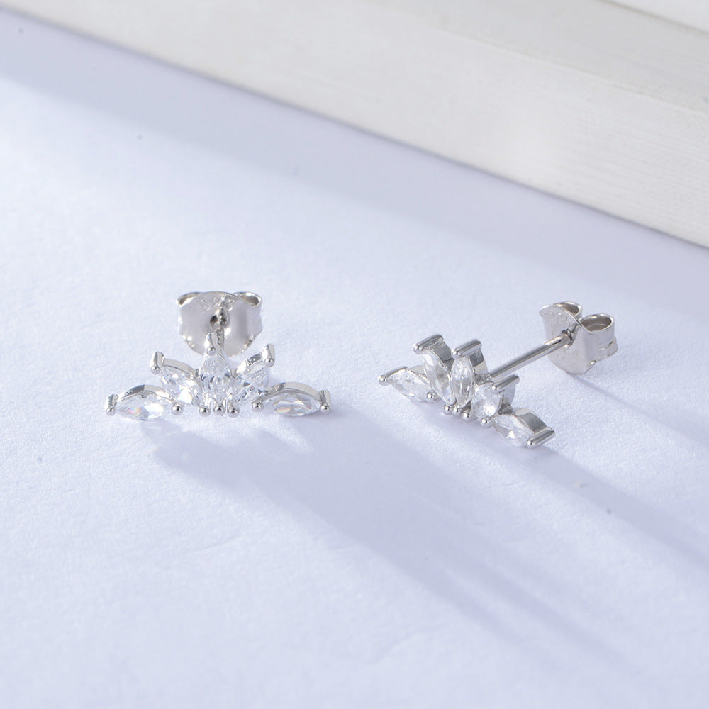 Horse-eye Zircon Petal Silver Studs Earrings for Women