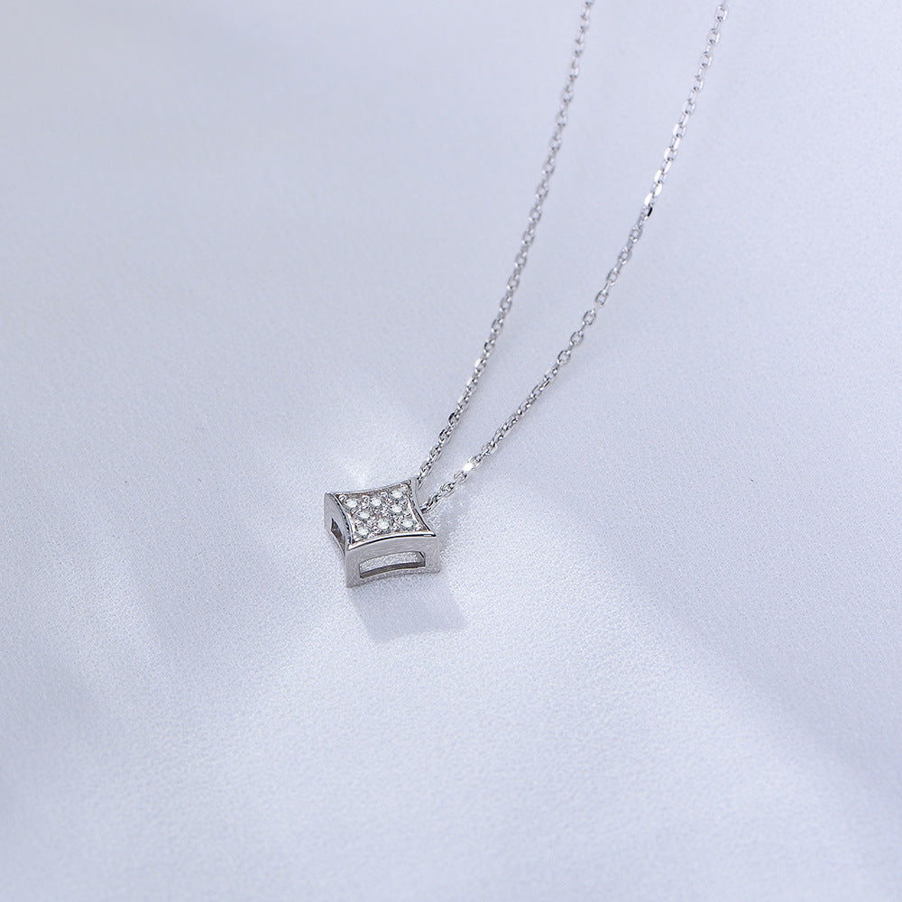 Geometric Square Zircon Pendant Silver Necklace for Women