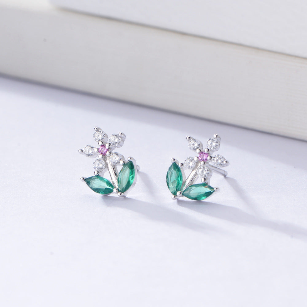 Colourful Zircon Small Flower Silver Studs Earrings for Women