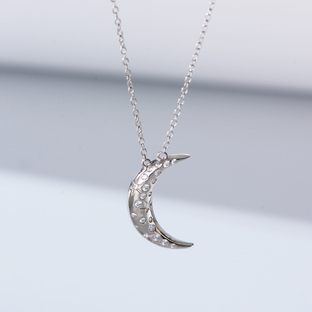 Zircon Moon Pendant Sterling Silver Necklace for Women